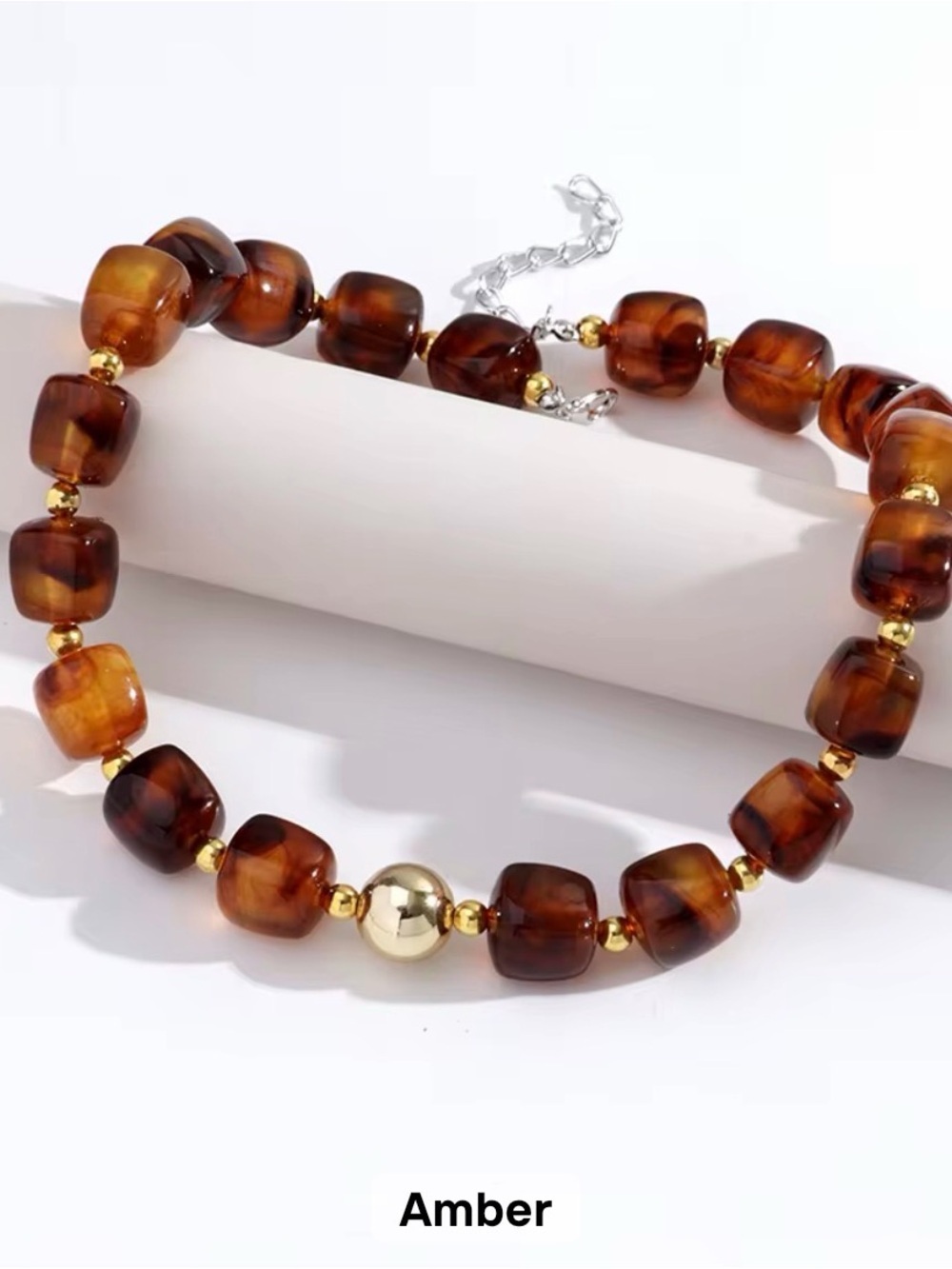 Amber Beaded Necklace with Gold Accents - Picture 5 of 5